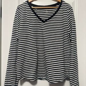 Sonoma Black White Striped Long Sleeve V Neck Tee XL Casual Lightweight Top